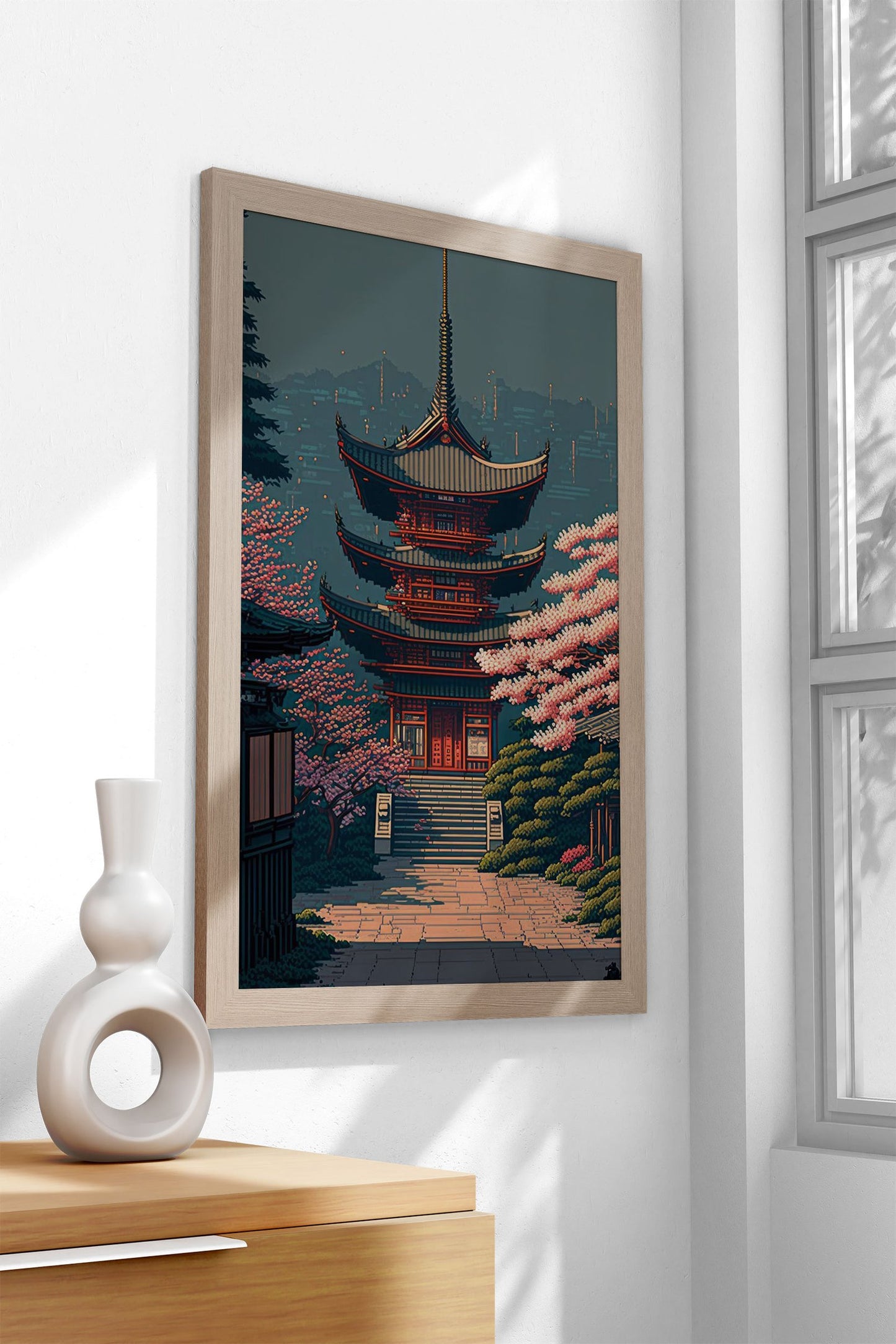 Pixel Art Japanese Shrine Asian Style Poster |  Wall Art for Home & Office | High-Quality Print