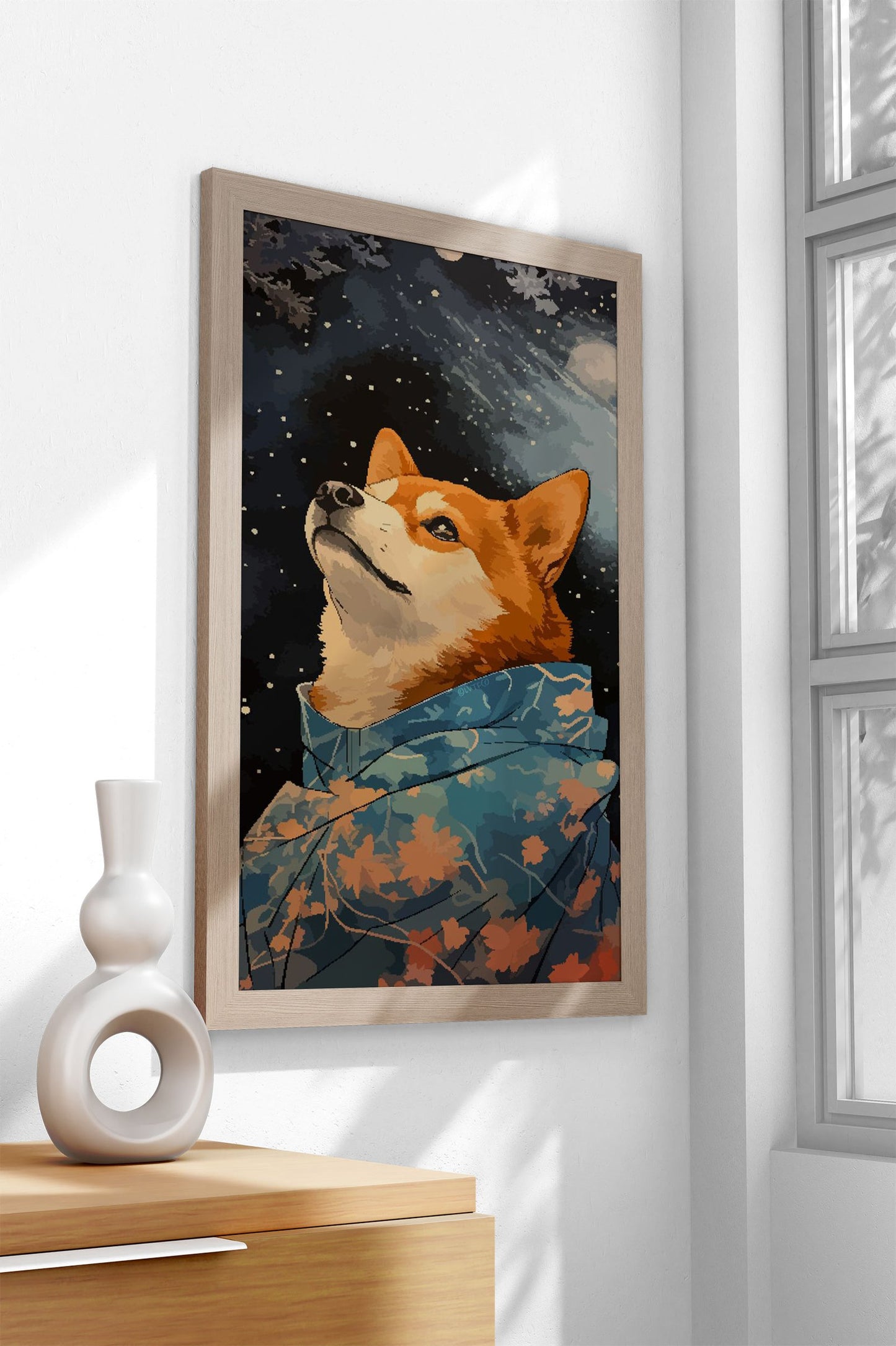 Pixel Art Shiba Inu Sakura Asian Style Poster | Wall Art for Home & Office | High-Quality Print