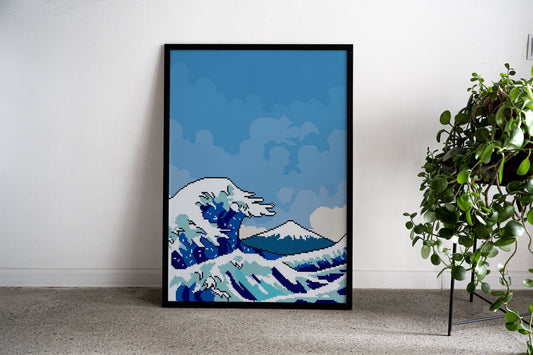 Pixelated Great Wave Kanagawa Asian Style P oster | Wall Art for Home & Office | High-Quality Print - High-Quality Premium Wall Art Decor Sticker