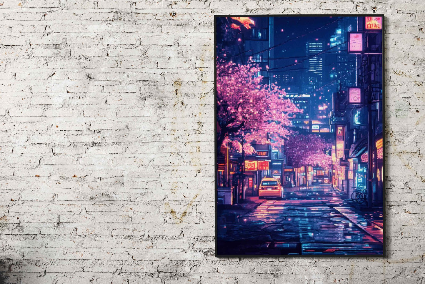 Pixelated Night City Asian Style Poster | Wall A rt for Home & Office | High-Quality Print