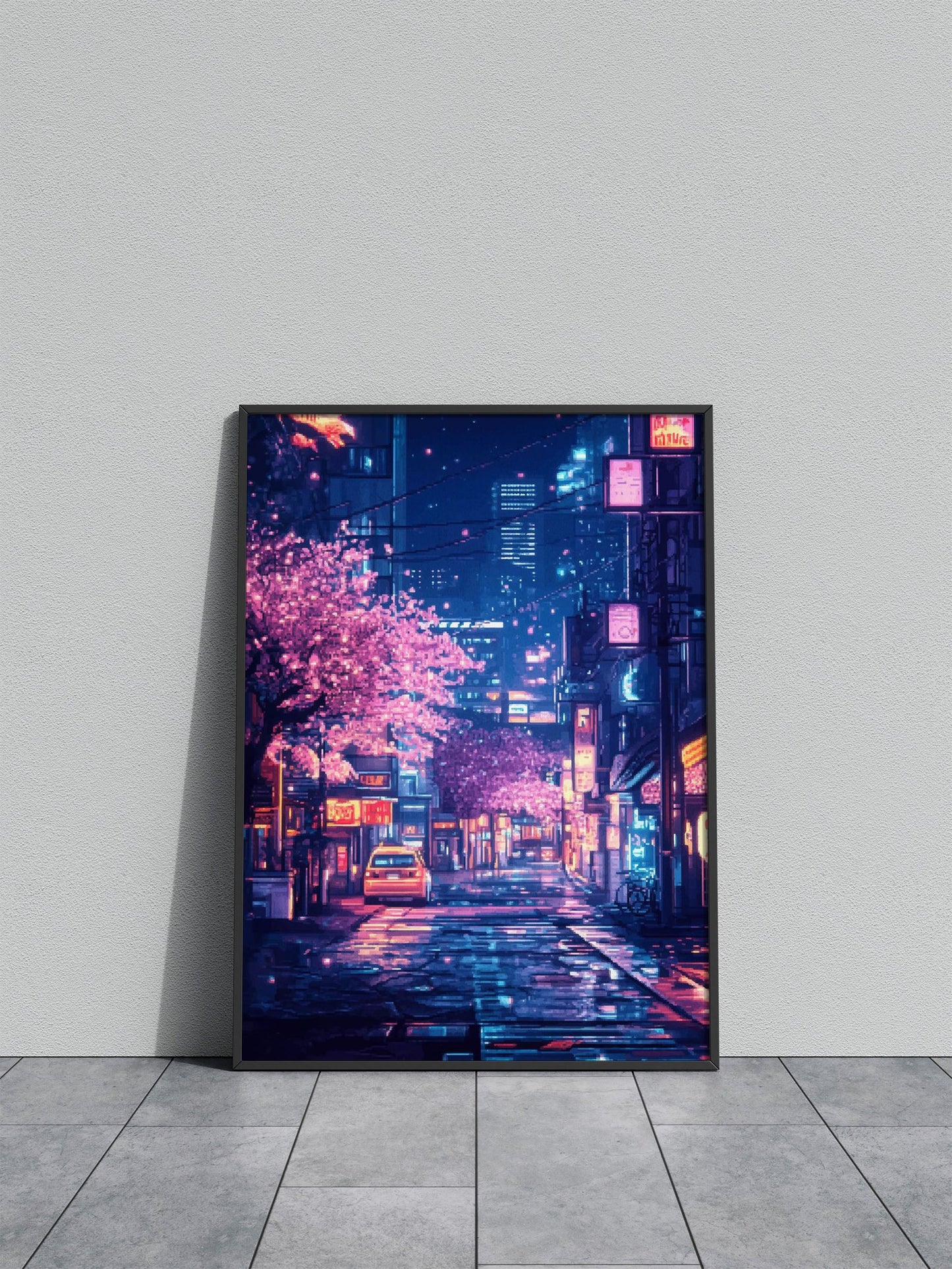 Pixelated Night City Asian Style Poster | Wall A rt for Home & Office | High-Quality Print