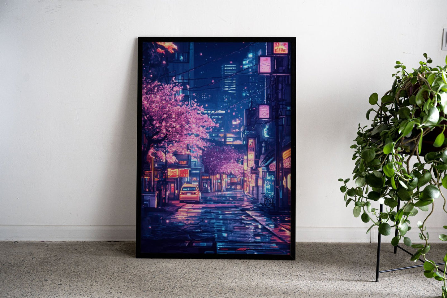 Pixelated Night City Asian Style Poster | Wall A rt for Home & Office | High-Quality Print