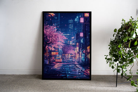 Pixelated Night City Asian Style Poster | Wall A rt for Home & Office | High-Quality Print