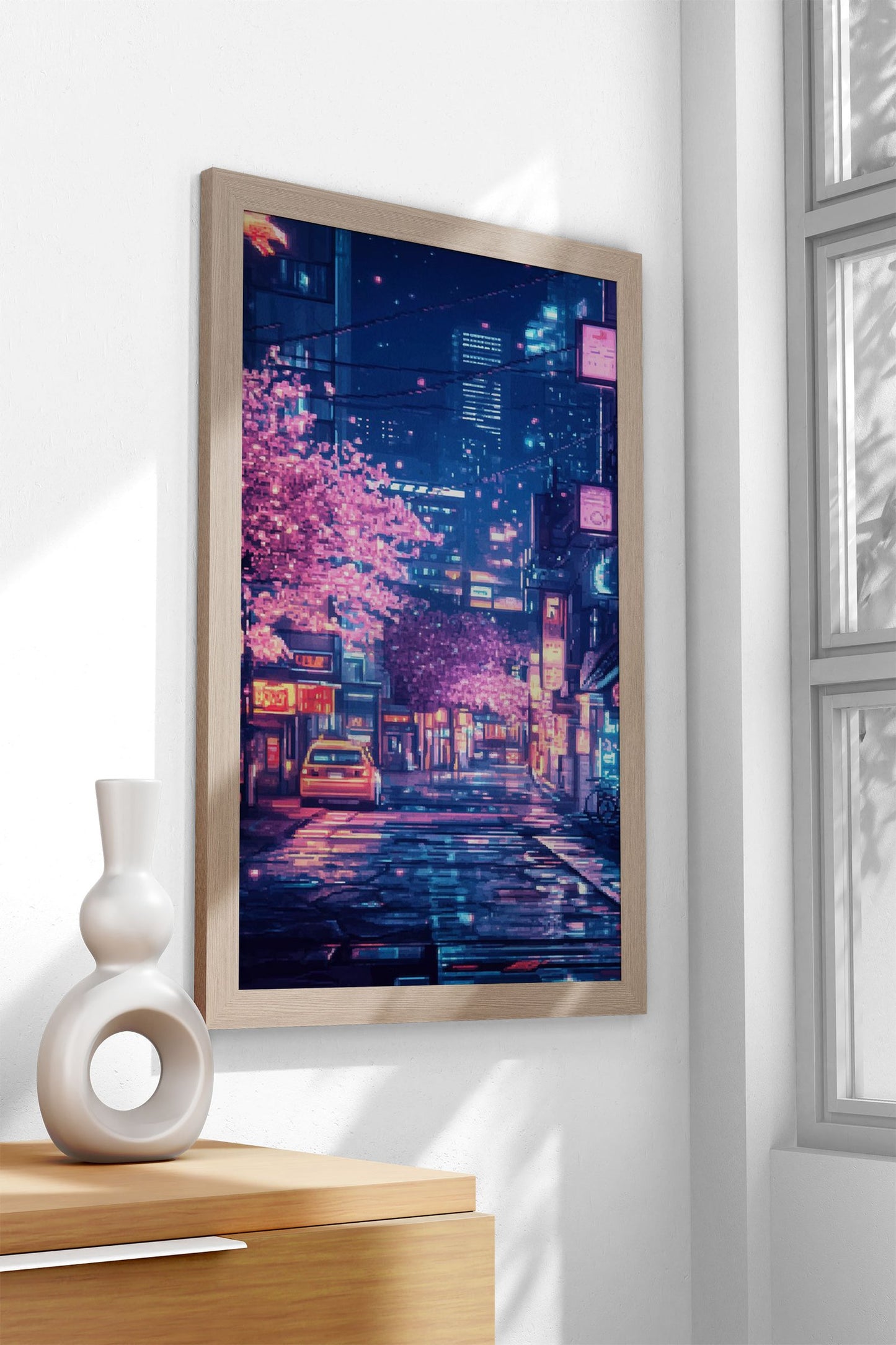 Pixelated Night City Asian Style Poster | Wall A rt for Home & Office | High-Quality Print