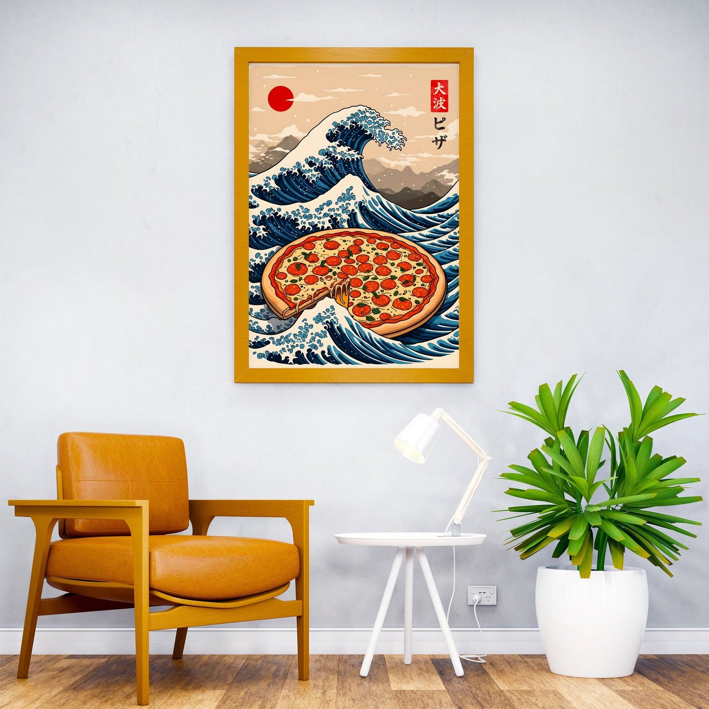 Pizza Great Wave Asian Style Poster | Wall Art  for Home & Office | High-Quality Print
