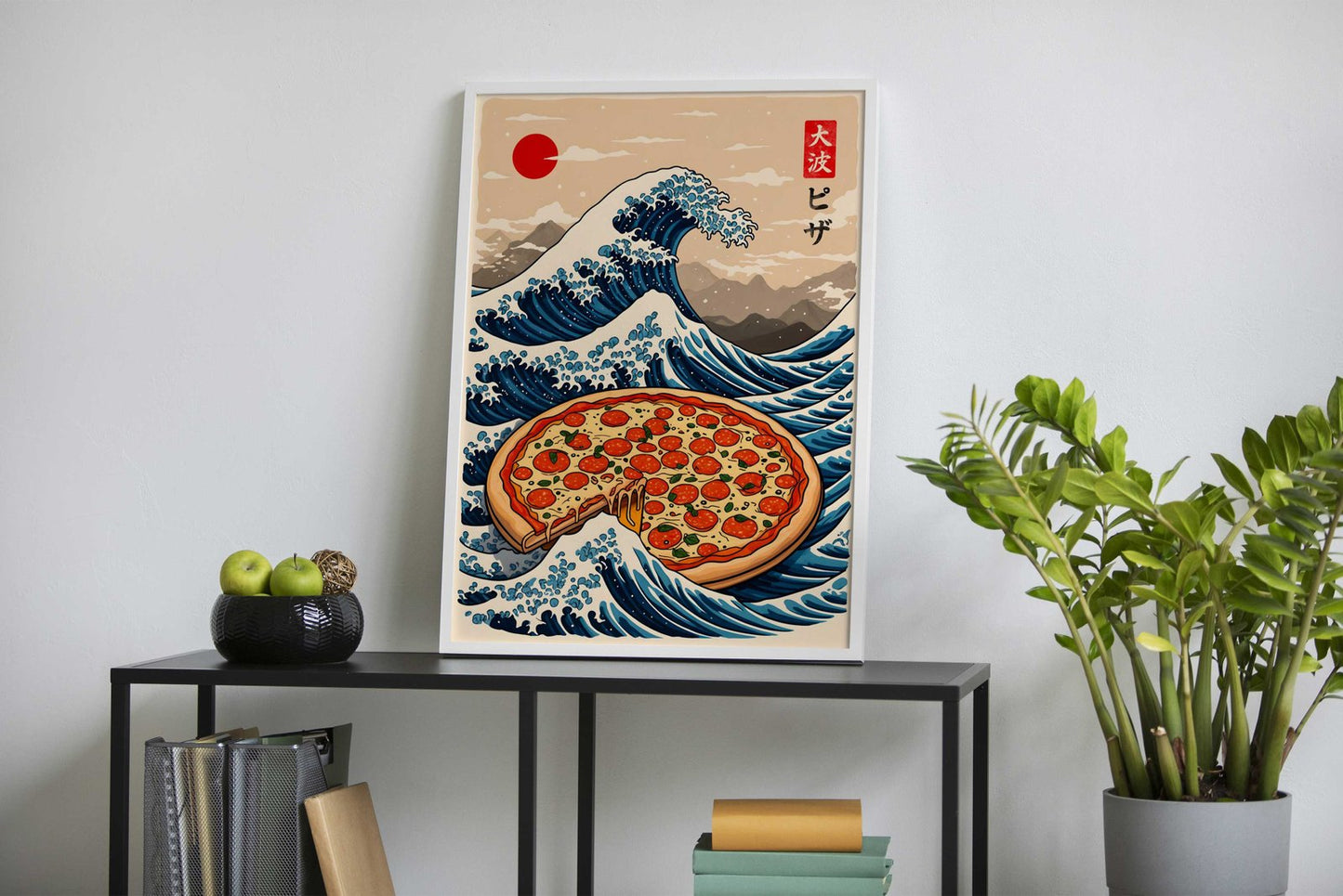 Pizza Great Wave Asian Style Poster | Wall Art  for Home & Office | High-Quality Print