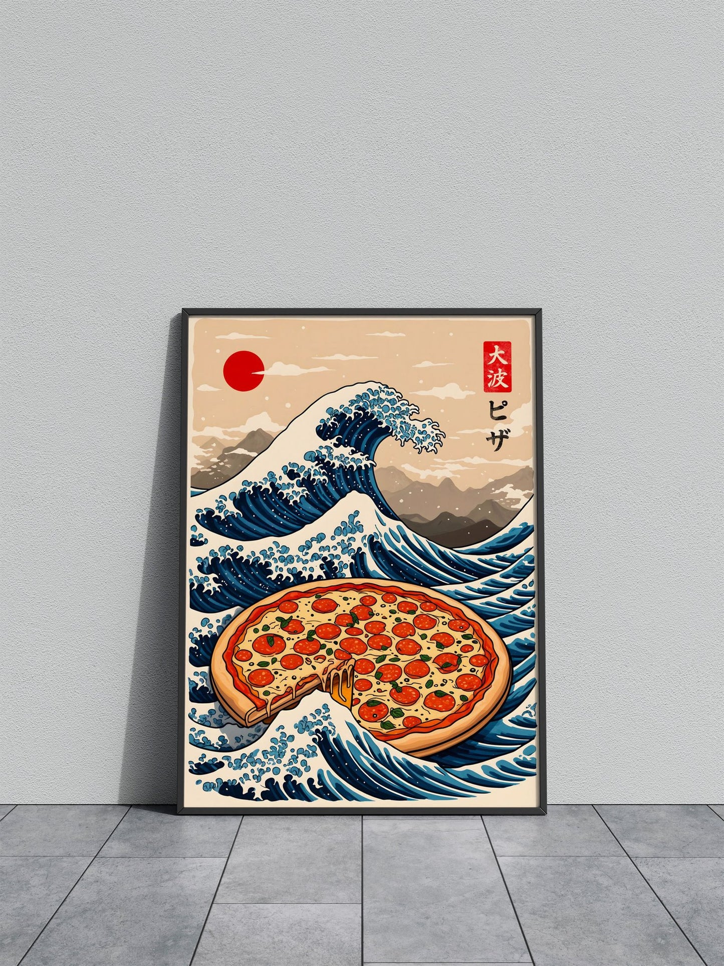 Pizza Great Wave Asian Style Poster | Wall Art  for Home & Office | High-Quality Print