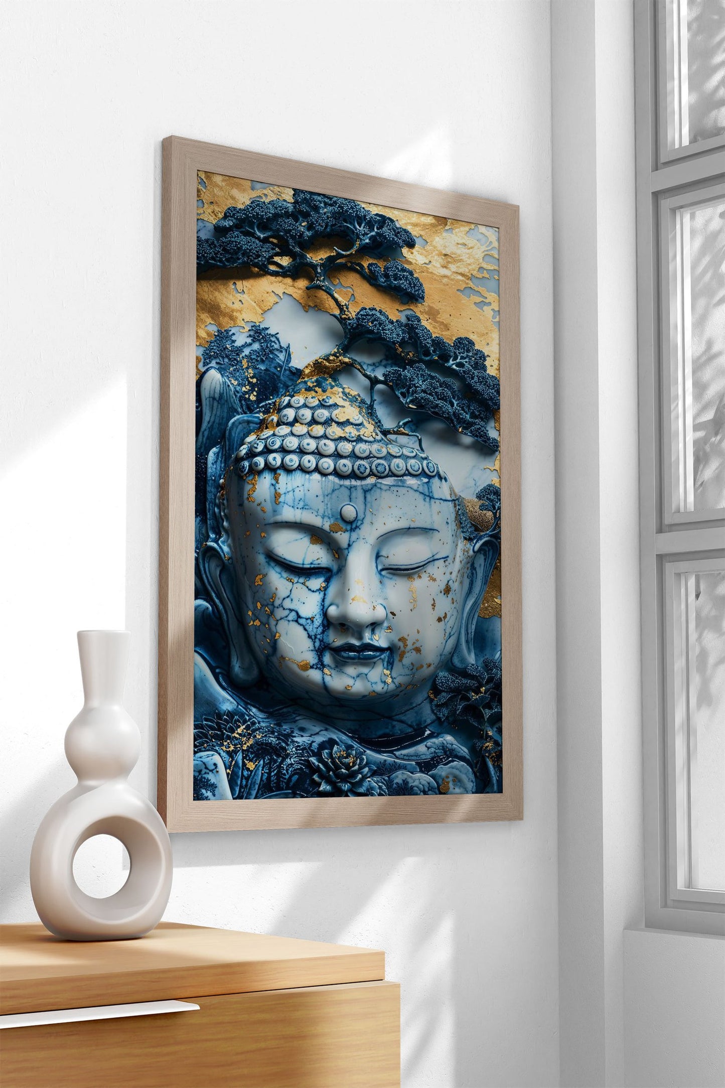 Porcelain Buddha Reclaimed Asian Style Poste r | Wall Art for Home & Office | High-Quality Print