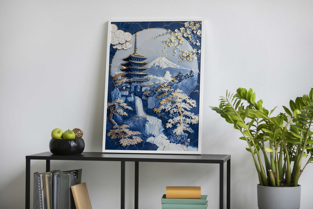 Porcelain Fuji Temple Art Asian Style Poster |  Wall Art for Home & Office | High-Quality Print - High-Quality Premium Wall Art Decor Sticker