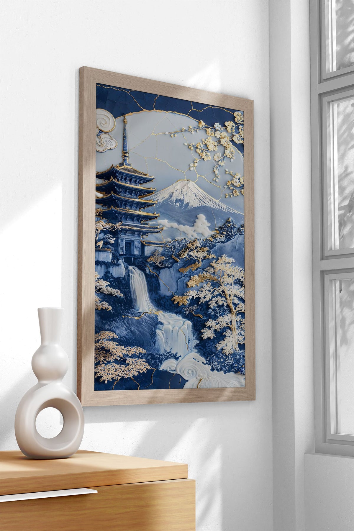 Porcelain Fuji Temple Art Asian Style Poster |  Wall Art for Home & Office | High-Quality Print - High-Quality Premium Wall Art Decor Sticker