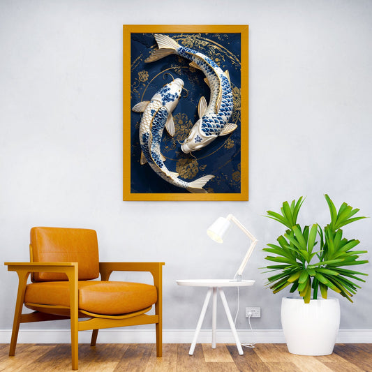 Porcelain Koi Harmony Asian Style Poster | Wa ll Art for Home & Office | High-Quality Print