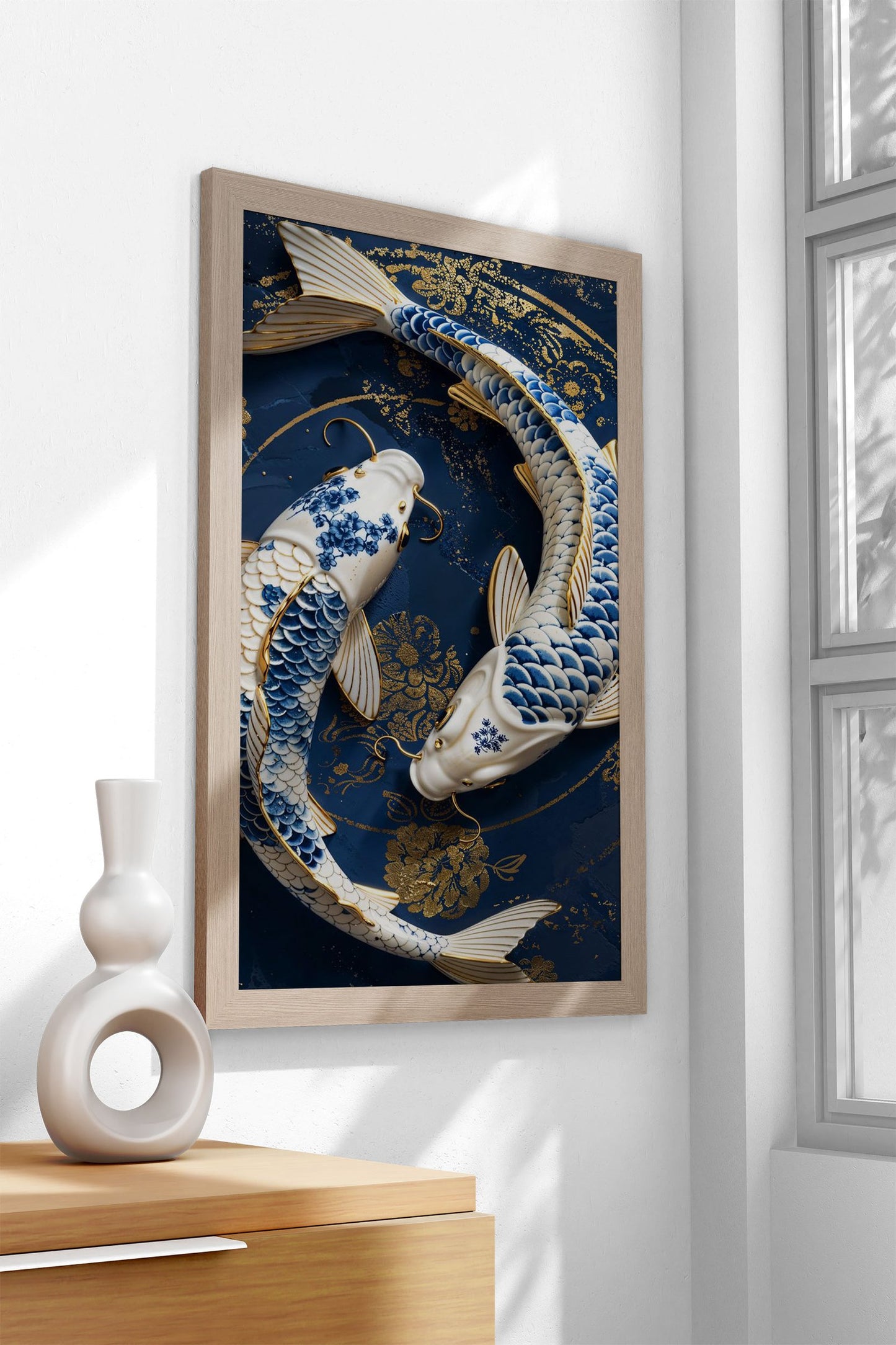 Porcelain Koi Harmony Asian Style Poster | Wa ll Art for Home & Office | High-Quality Print