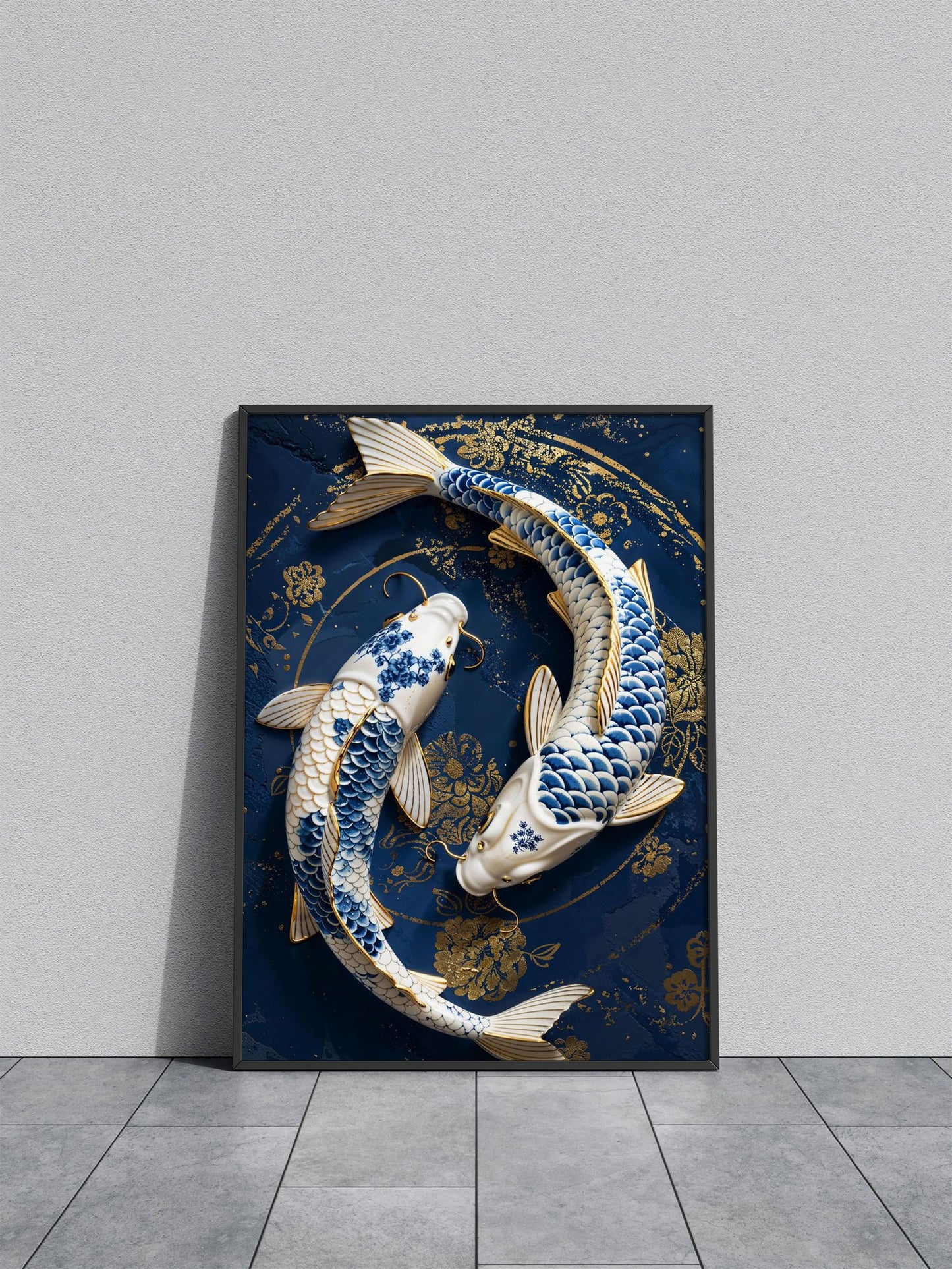 Porcelain Koi Harmony Asian Style Poster | Wa ll Art for Home & Office | High-Quality Print