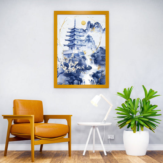 Porcelain Mountain Temple Asian Style Poster  | Wall Art for Home & Office | High-Quality Print