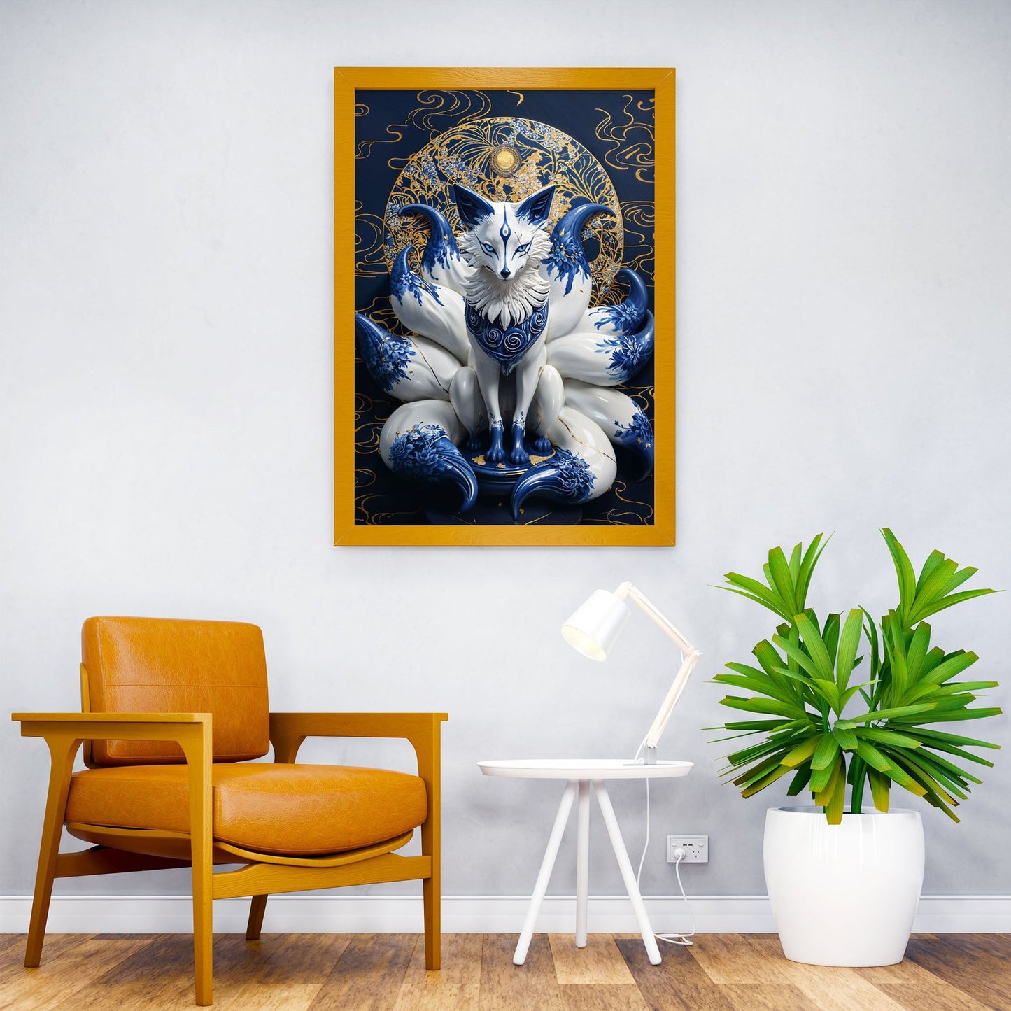 Porcelain Nine Tailed Fox Asian Style Poster |  Wall Art for Home & Office | High-Quality Print