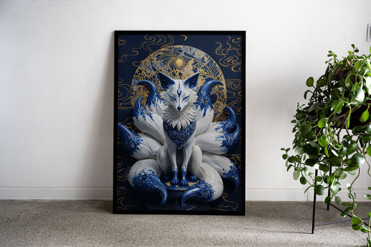 Porcelain Nine Tailed Fox Asian Style Poster |  Wall Art for Home & Office | High-Quality Print