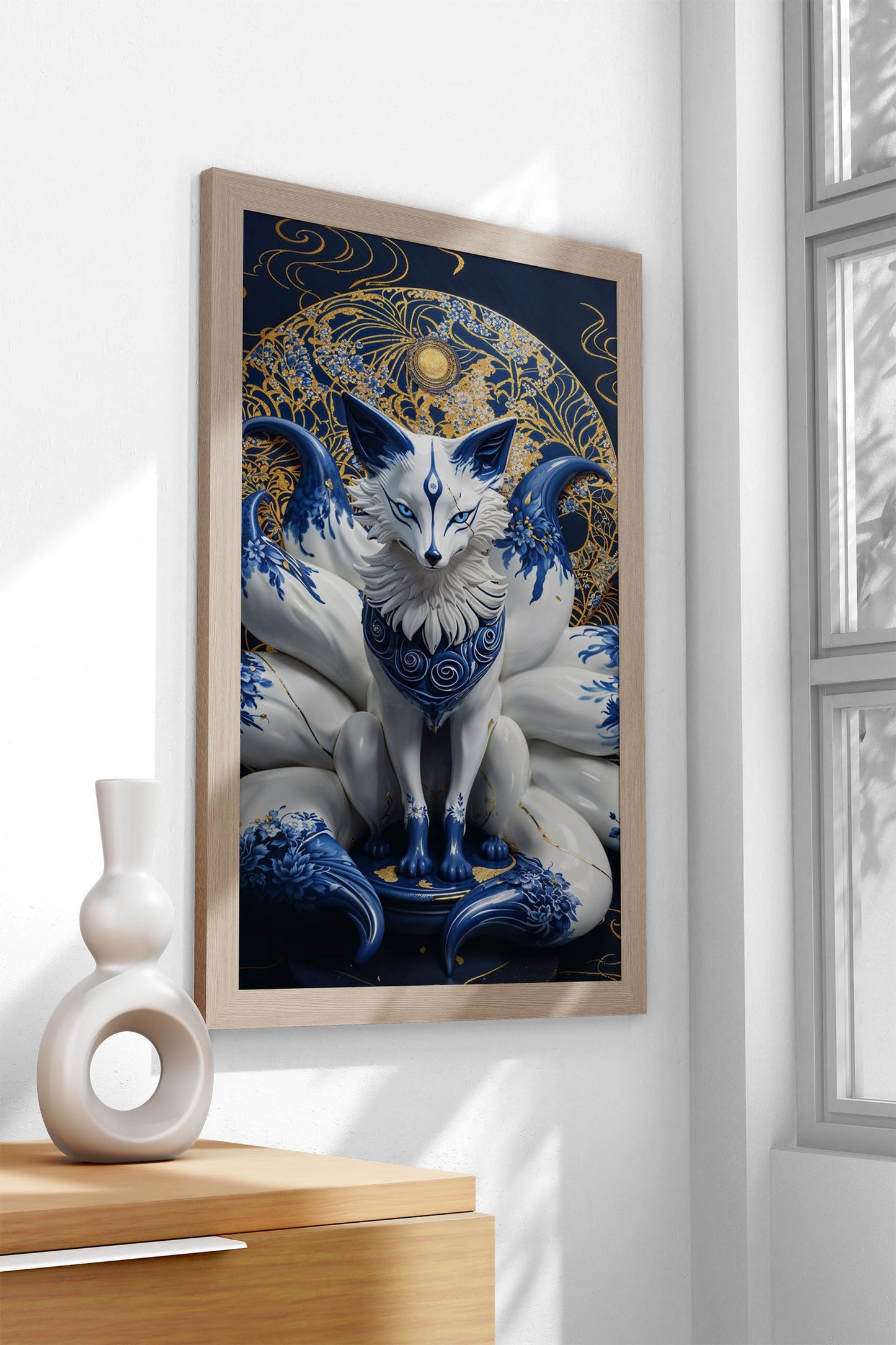 Porcelain Nine Tailed Fox Asian Style Poster |  Wall Art for Home & Office | High-Quality Print