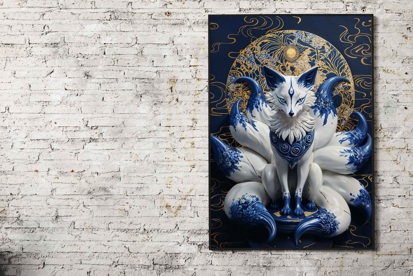 Porcelain Nine Tailed Fox Asian Style Poster |  Wall Art for Home & Office | High-Quality Print