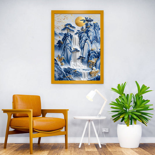 Porcelain Waterfall Temple Asian Style Poster  | Wall Art for Home & Office | High-Quality Print