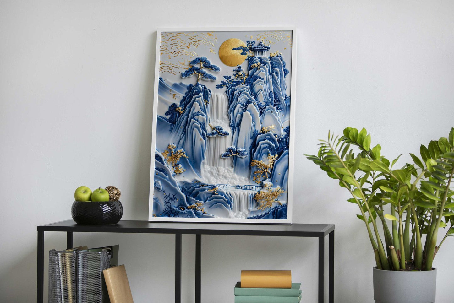 Porcelain Waterfall Temple Asian Style Poster  | Wall Art for Home & Office | High-Quality Print