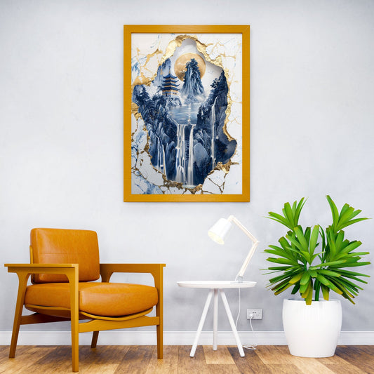 Porcelain Waterfall Vista Asian Style Poster | W all Art for Home & Office | High-Quality Print