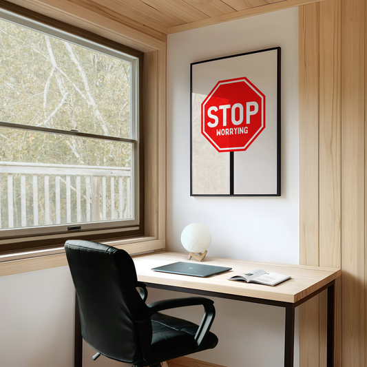 Stop Worrying | Red and White | Art Print - High-Quality Premium Wall Art Decor Sticker