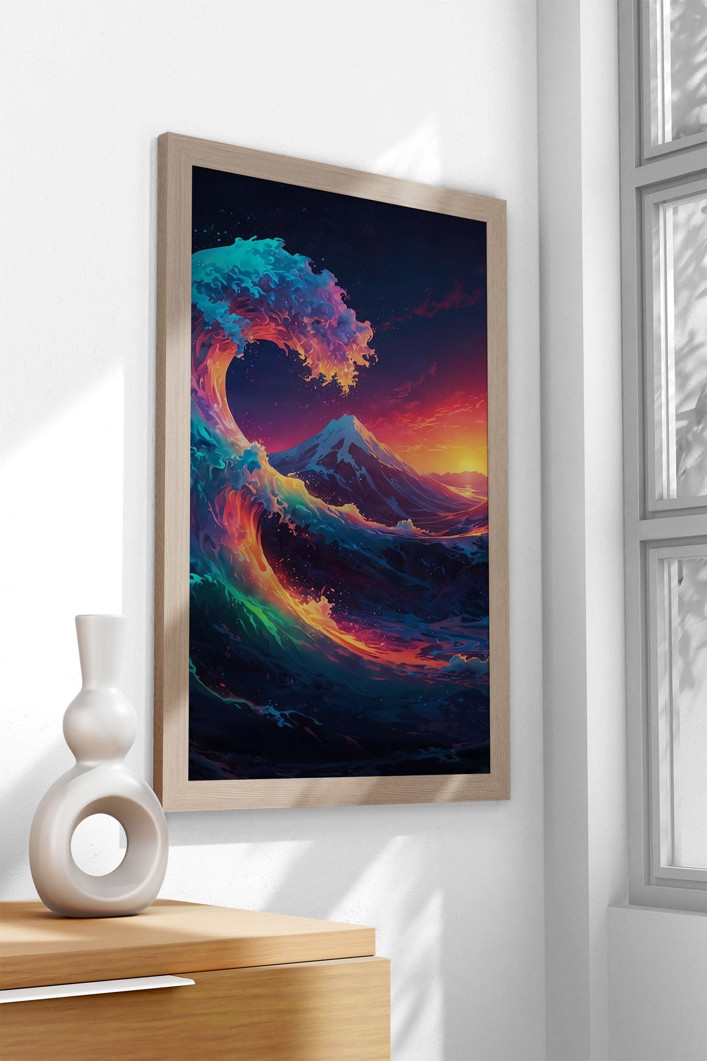 Prismatic Surf Big Wave Asian Style Poster | W all Art for Home & Office | High-Quality Print
