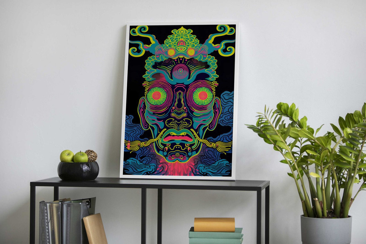 Psychedelic Neon Japanese Yokai Mask Asian  Style Poster | Wall Art for Home & Office | High-Quality Print
