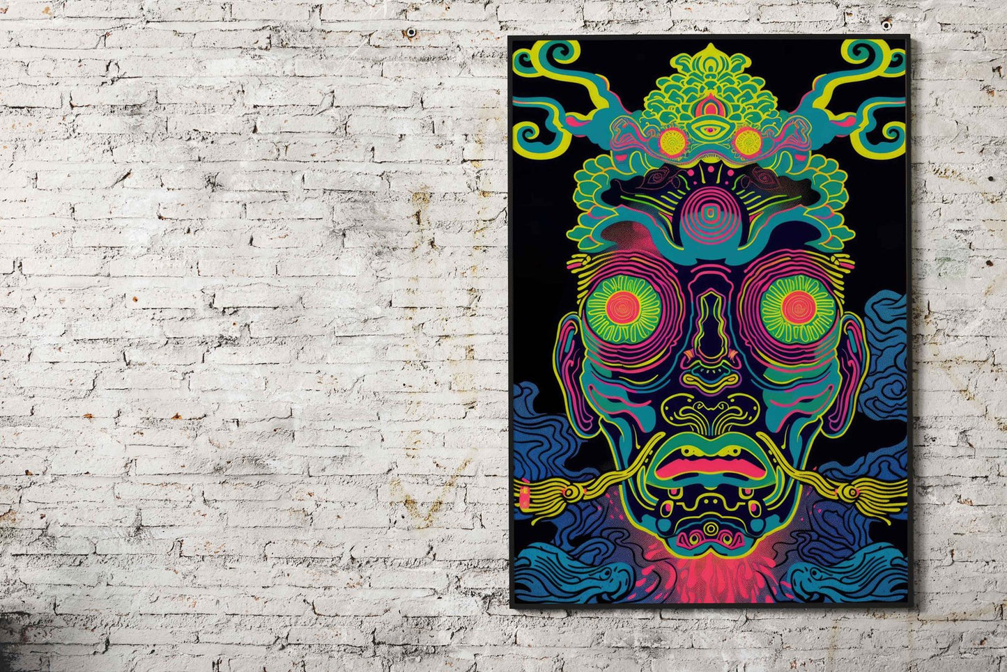 Psychedelic Neon Japanese Yokai Mask Asian  Style Poster | Wall Art for Home & Office | High-Quality Print