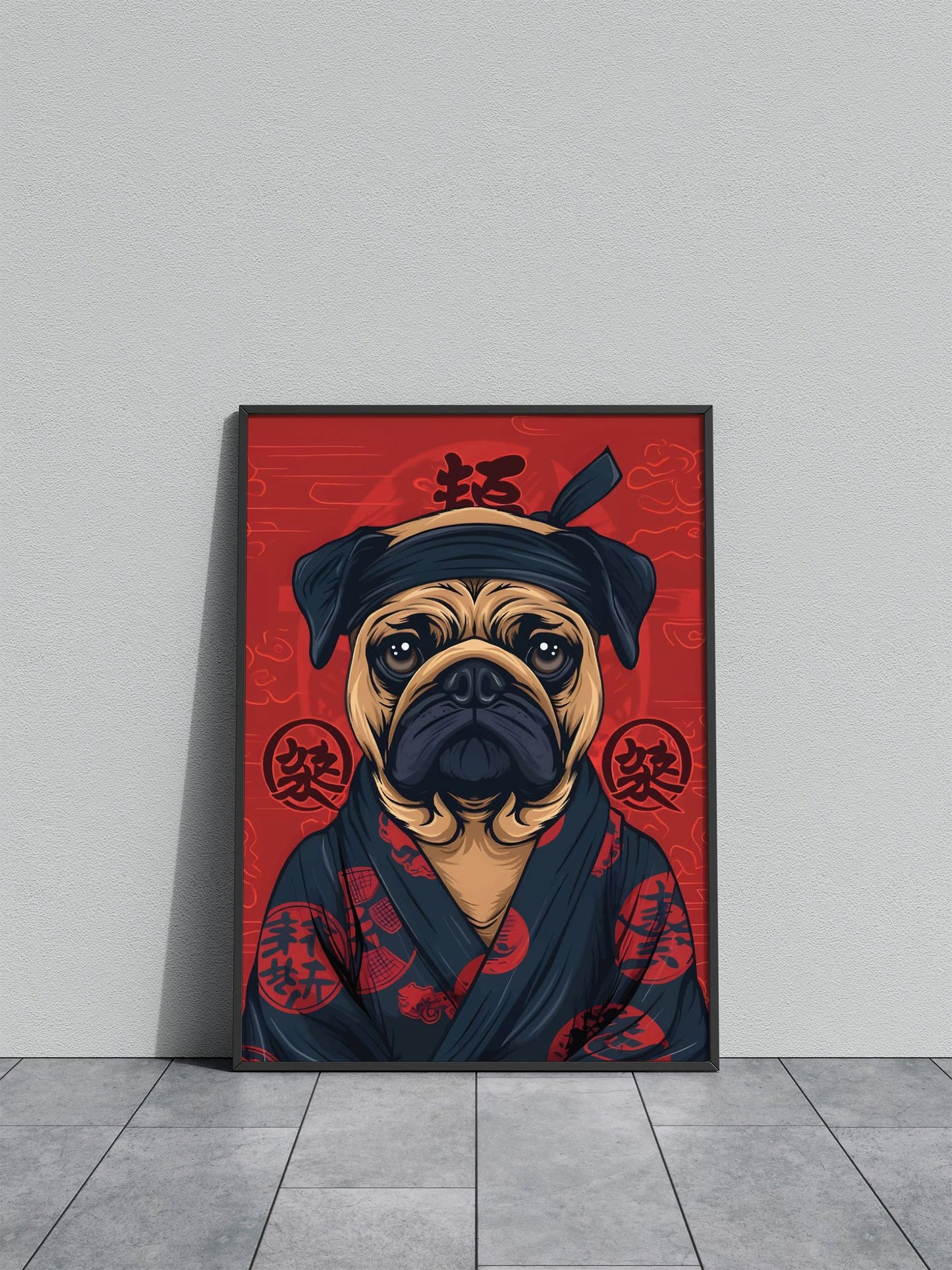 Pug Dog Kimono Asian Style Poster | Wall Art f or Home & Office | High-Quality Print