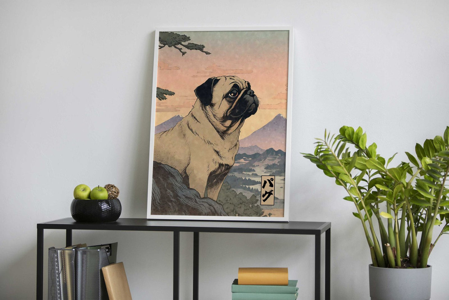 Pug Dog Woodblock Print Asian Style Poster |  Wall Art for Home & Office | High-Quality Print