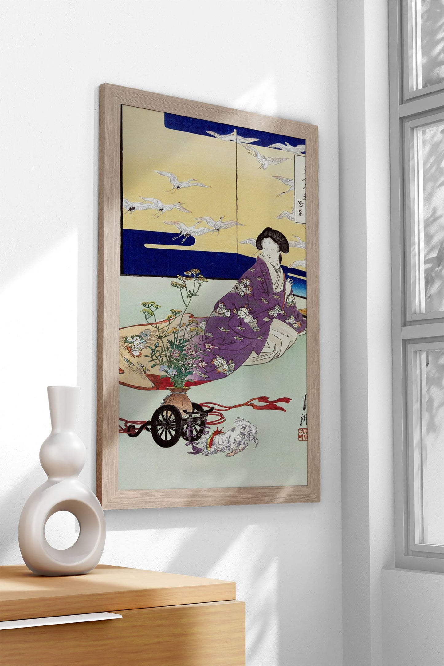 Puppy and The Plant Cart Asian Style Poster |  Wall Art for Home & Office | High-Quality Print