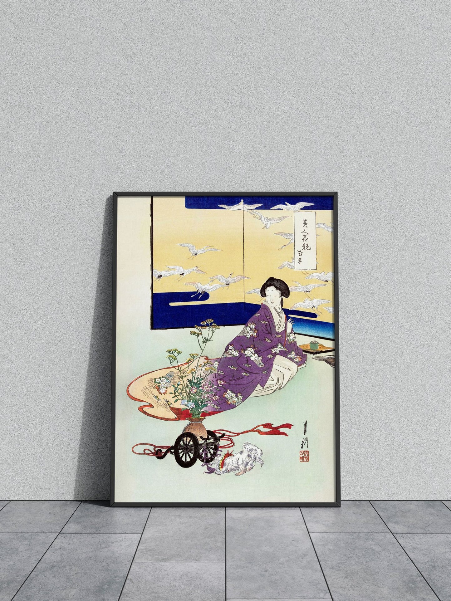 Puppy and The Plant Cart Asian Style Poster |  Wall Art for Home & Office | High-Quality Print