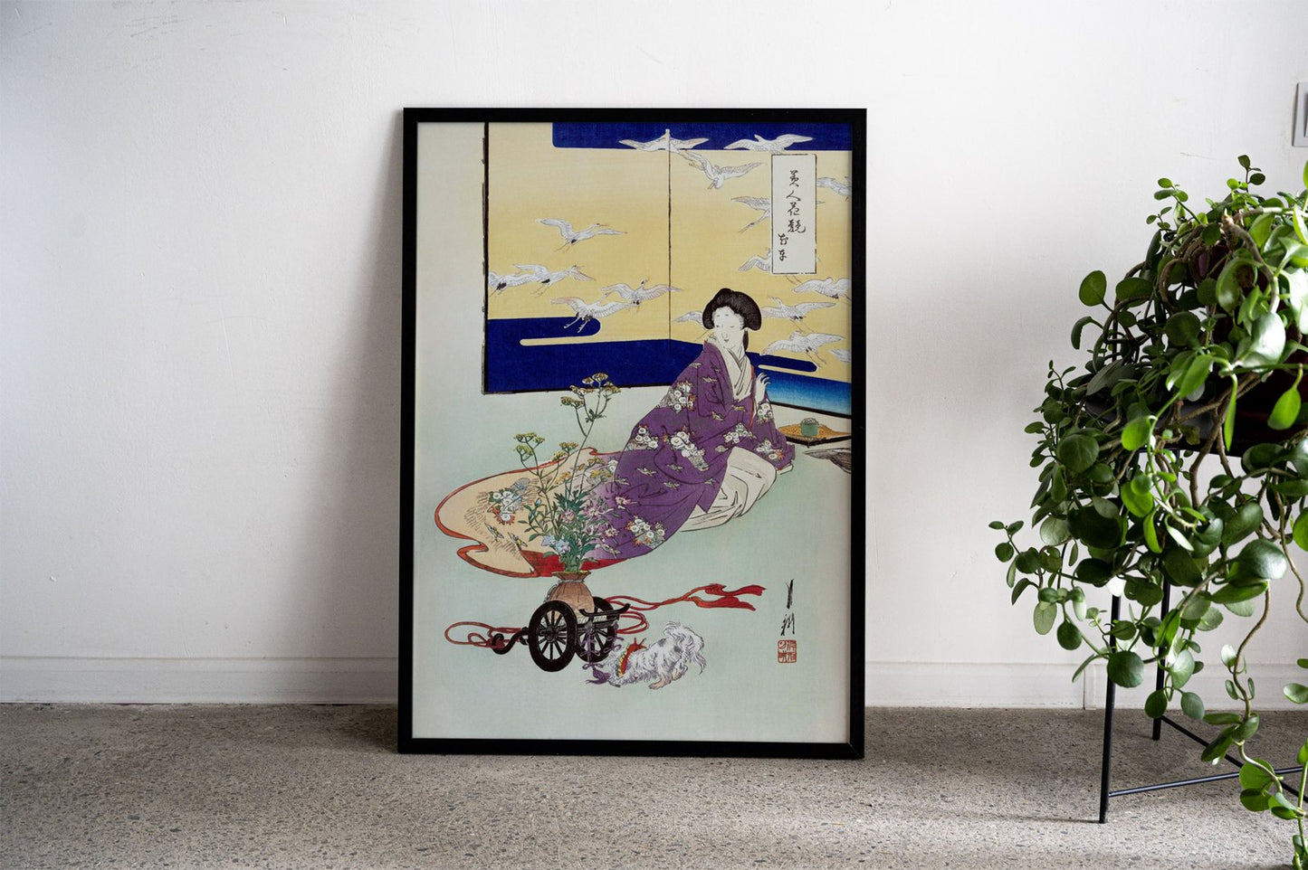 Puppy and The Plant Cart Asian Style Poster |  Wall Art for Home & Office | High-Quality Print