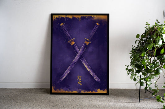 Purple And Gold Katanas Asian Style Poster |  Wall Art for Home & Office | High-Quality Print