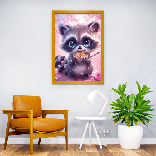 Raccoon Cherry Blossom Asian Style Poster |  Wall Art for Home & Office | High-Quality Print