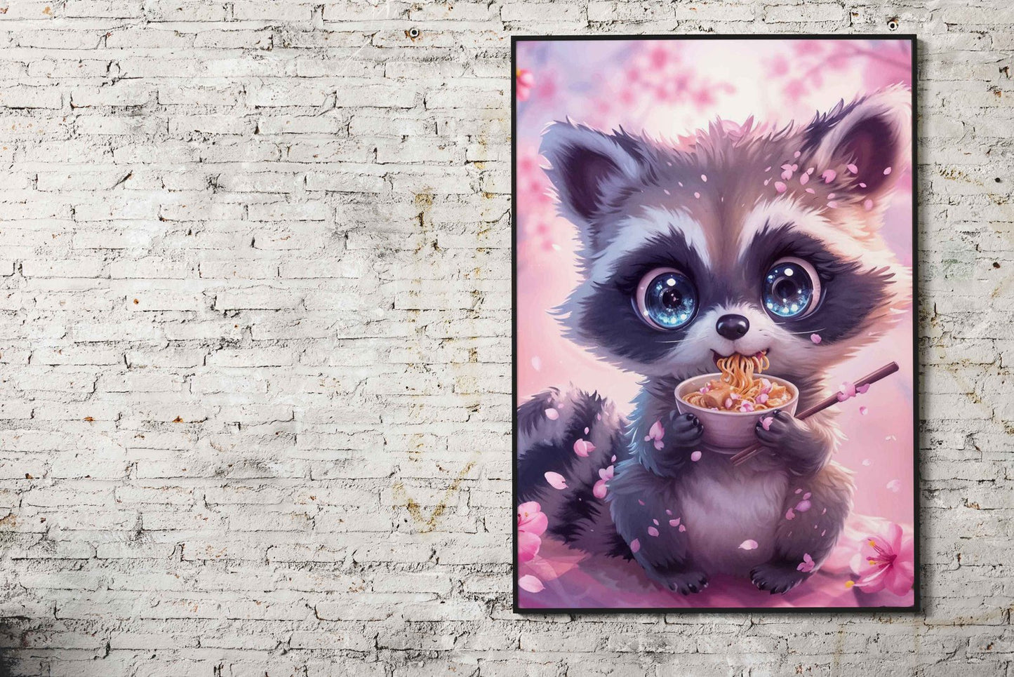 Raccoon Cherry Blossom Asian Style Poster |  Wall Art for Home & Office | High-Quality Print