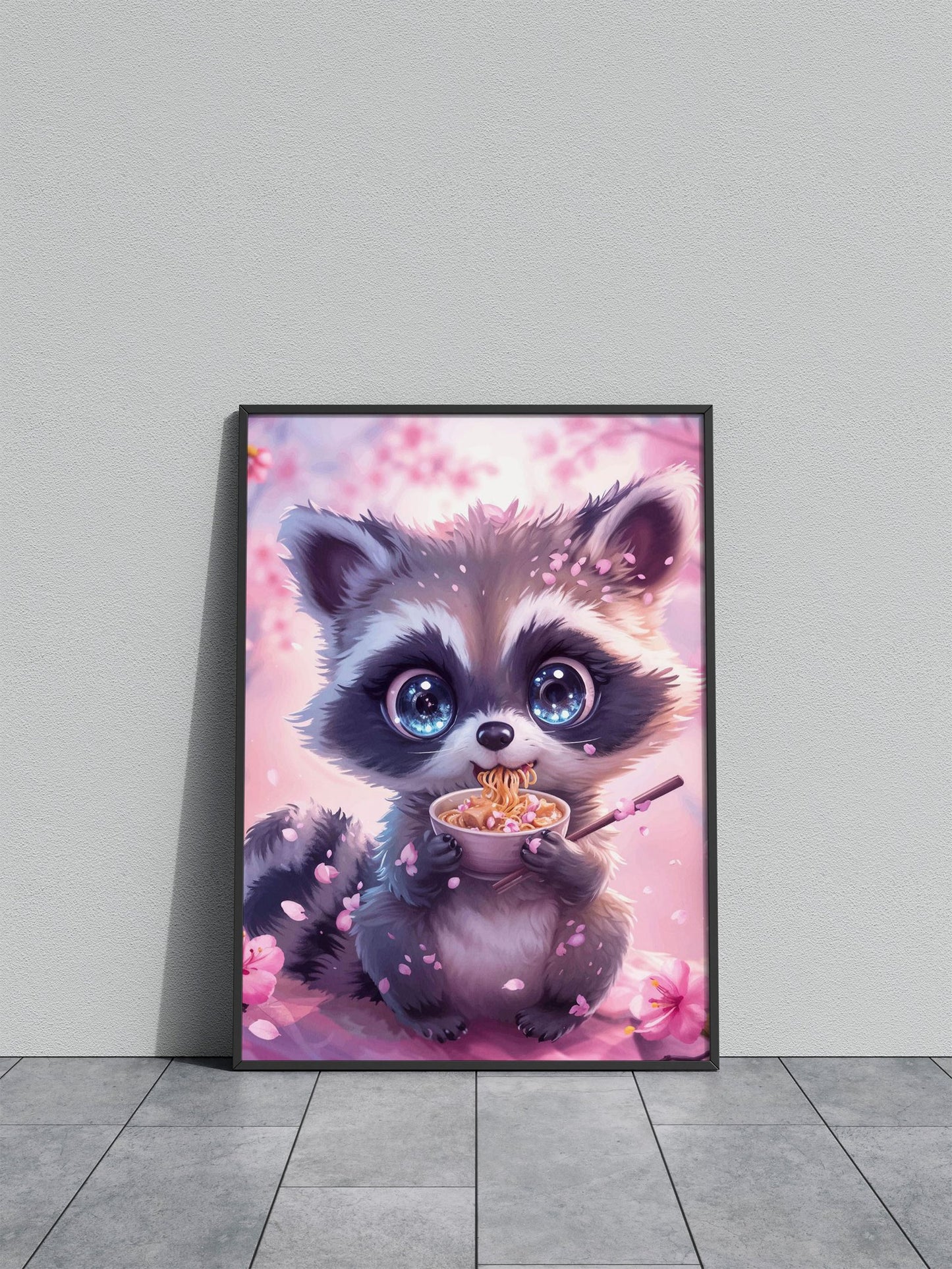 Raccoon Cherry Blossom Asian Style Poster |  Wall Art for Home & Office | High-Quality Print