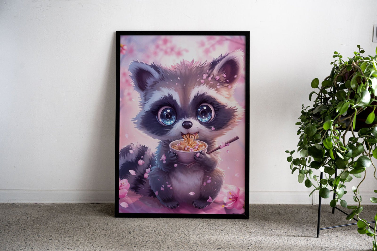 Raccoon Cherry Blossom Asian Style Poster |  Wall Art for Home & Office | High-Quality Print