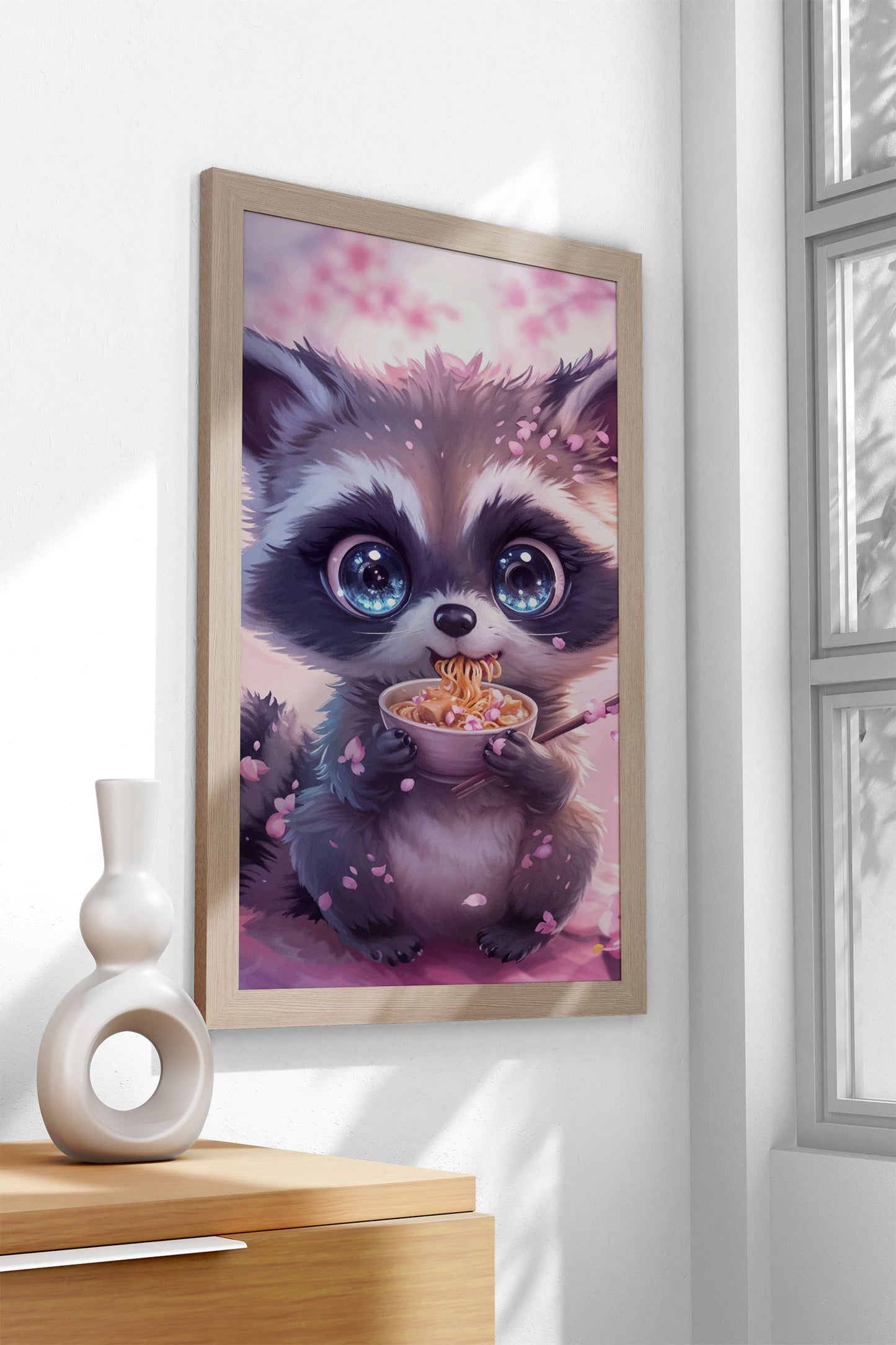 Raccoon Cherry Blossom Asian Style Poster |  Wall Art for Home & Office | High-Quality Print