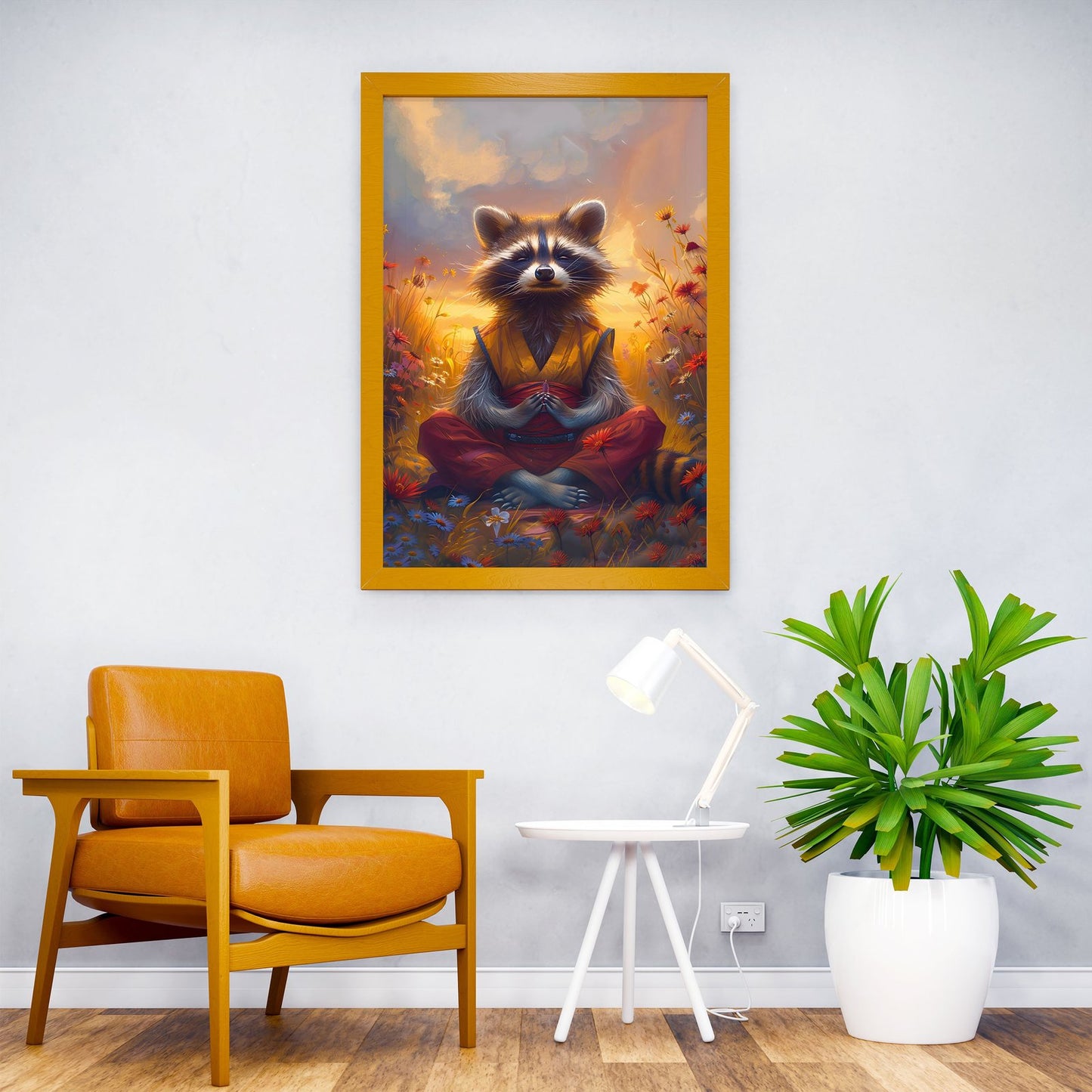 Raccoon Monk Meditate Asian Style Poster | W all Art for Home & Office | High-Quality Print