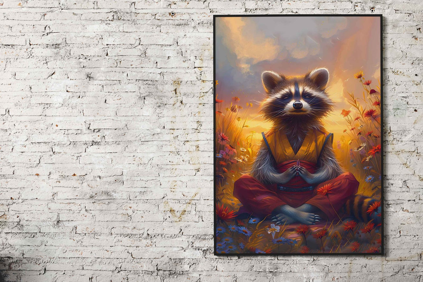 Raccoon Monk Meditate Asian Style Poster | W all Art for Home & Office | High-Quality Print