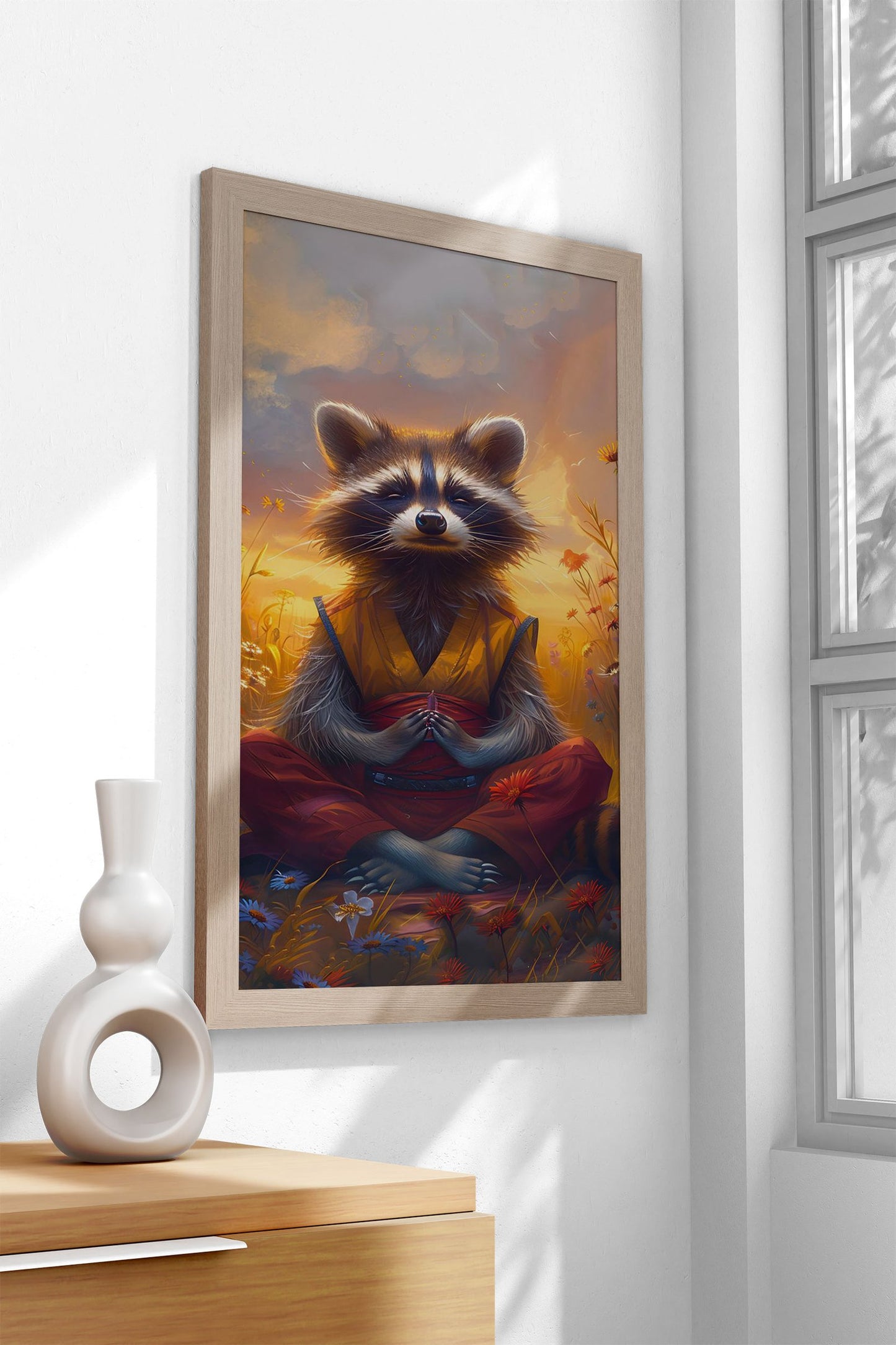 Raccoon Monk Meditate Asian Style Poster | W all Art for Home & Office | High-Quality Print