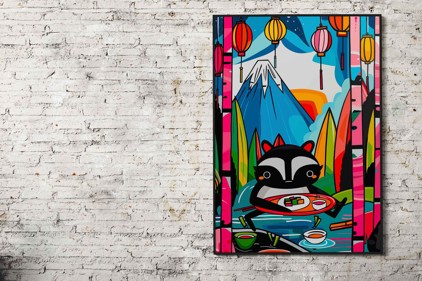 Raccoon Sushi Dream Feast Asian Style Poste r | Wall Art for Home & Office | High-Quality Print