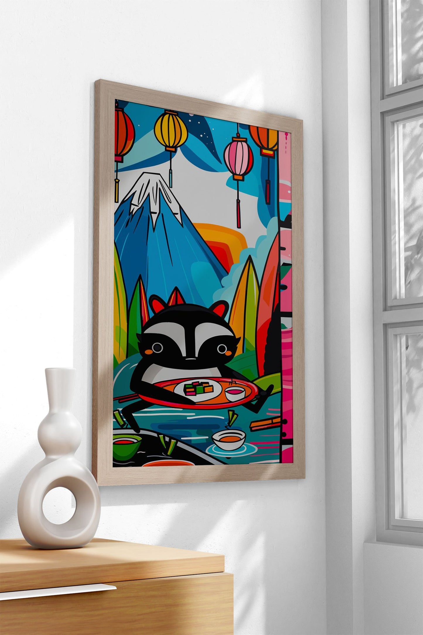 Raccoon Sushi Dream Feast Asian Style Poste r | Wall Art for Home & Office | High-Quality Print