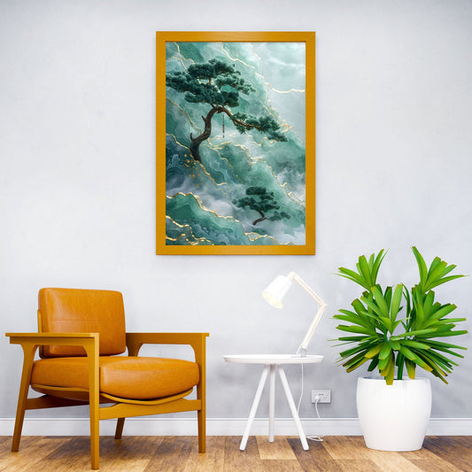 Rainy Bonsai Tree Asian Style Poster | Wall Art  for Home & Office | High-Quality Print