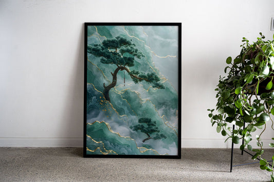 Rainy Bonsai Tree Asian Style Poster | Wall Art  for Home & Office | High-Quality Print