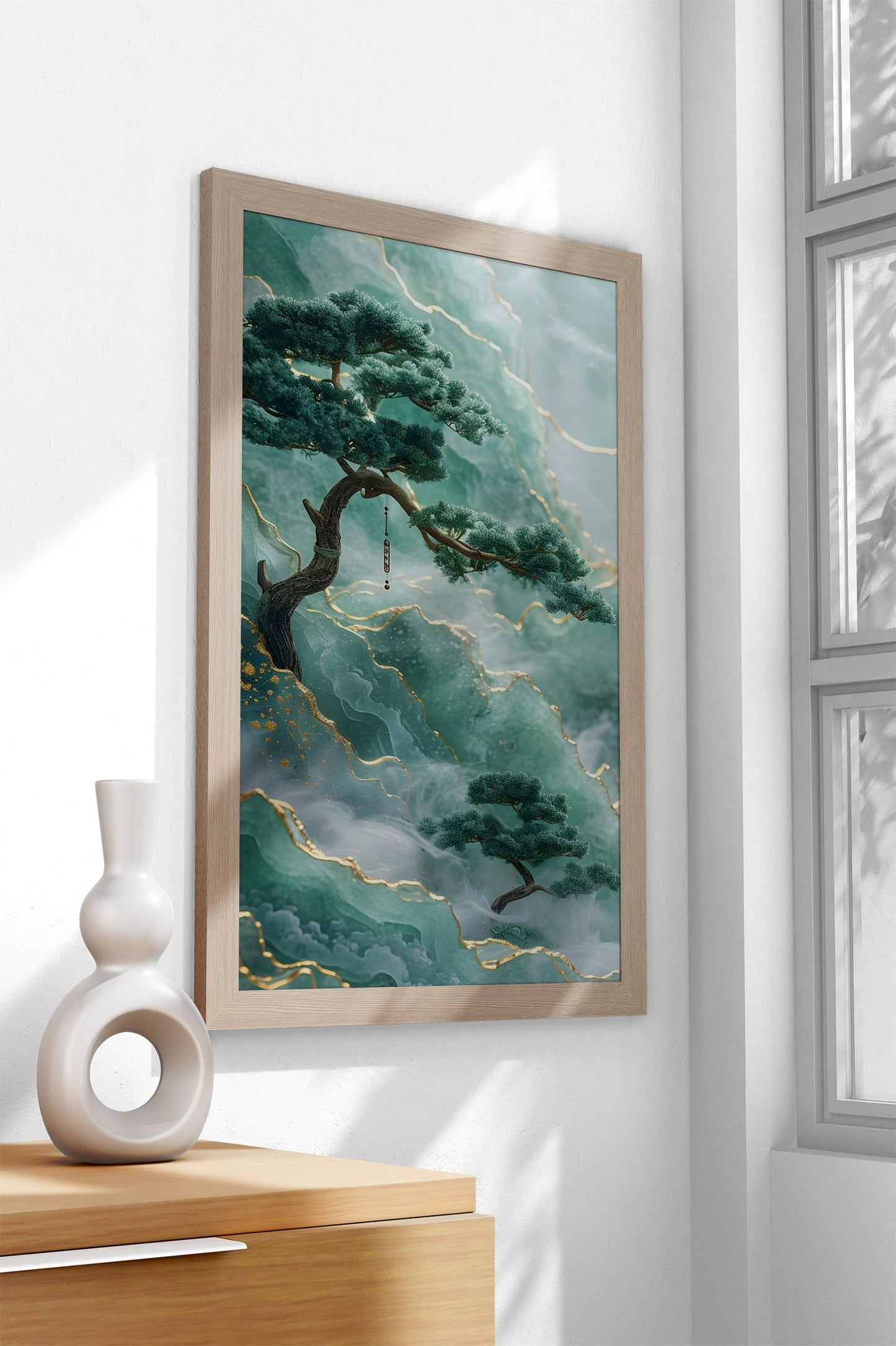 Rainy Bonsai Tree Asian Style Poster | Wall Art  for Home & Office | High-Quality Print