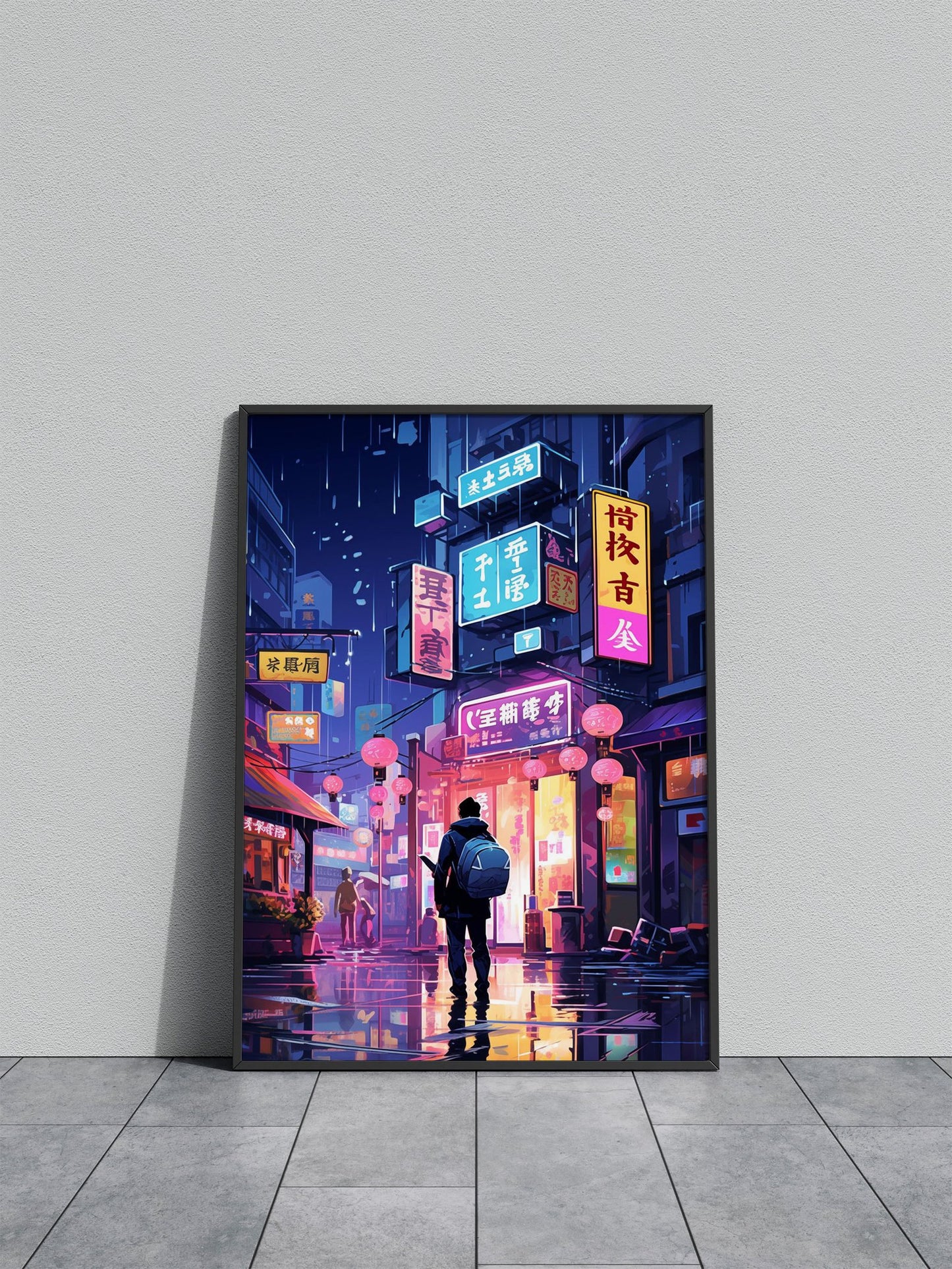 Rainy Night in Tokyo Alley Asian Style Poster |  Wall Art for Home & Office | High-Quality Print