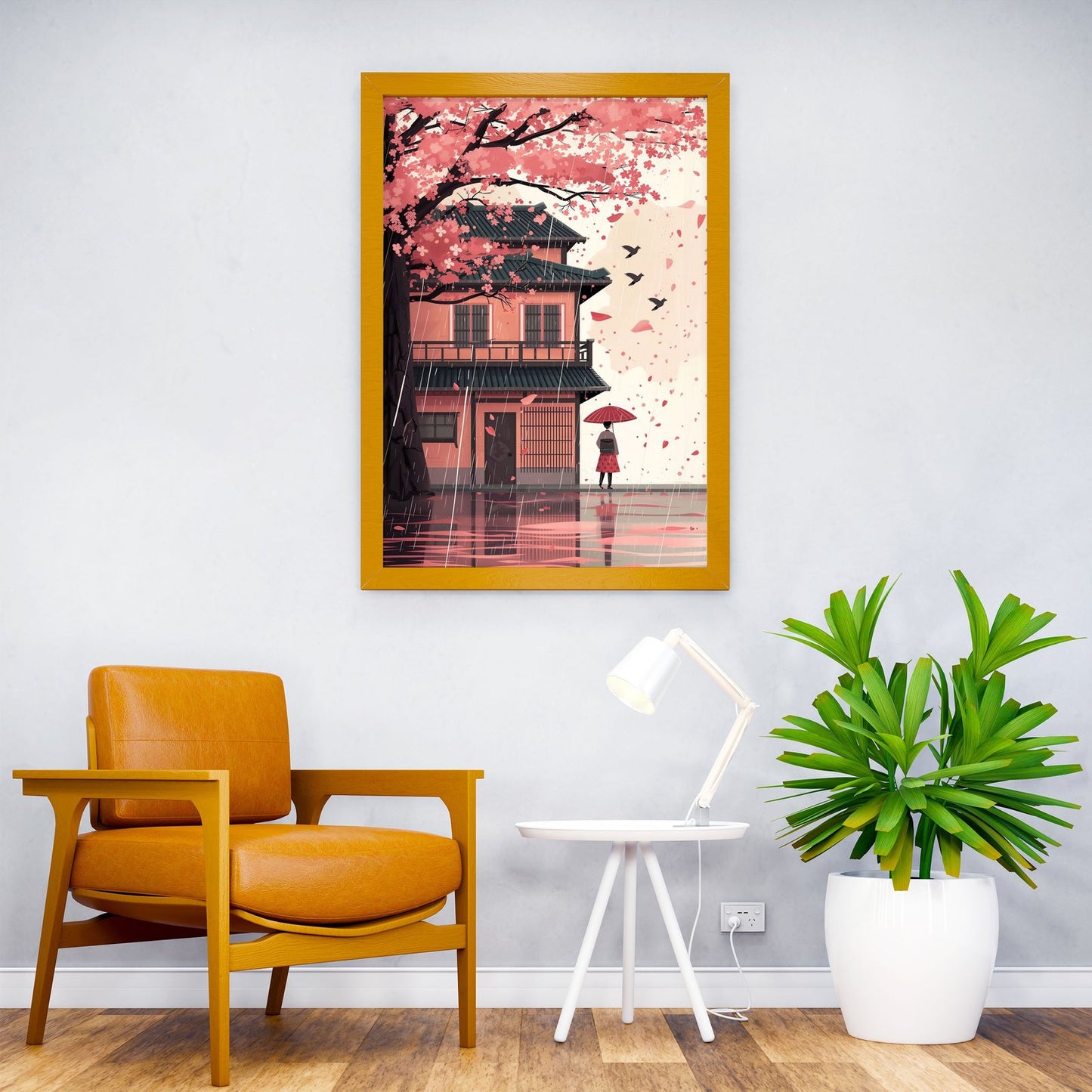 Rainy Sakura Walk Asian Style Poster | Wall Ar t for Home & Office | High-Quality Print